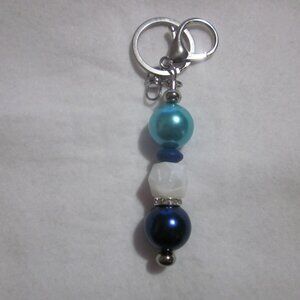 Blue and White Beaded Keychain | Bag Charm.